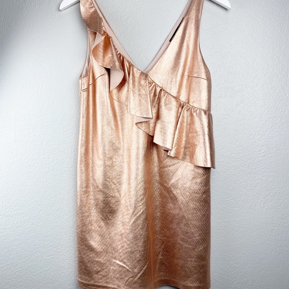 Zara Metallic Ruffle Mini Dress- Rose Gold - Picture 7 of 10
